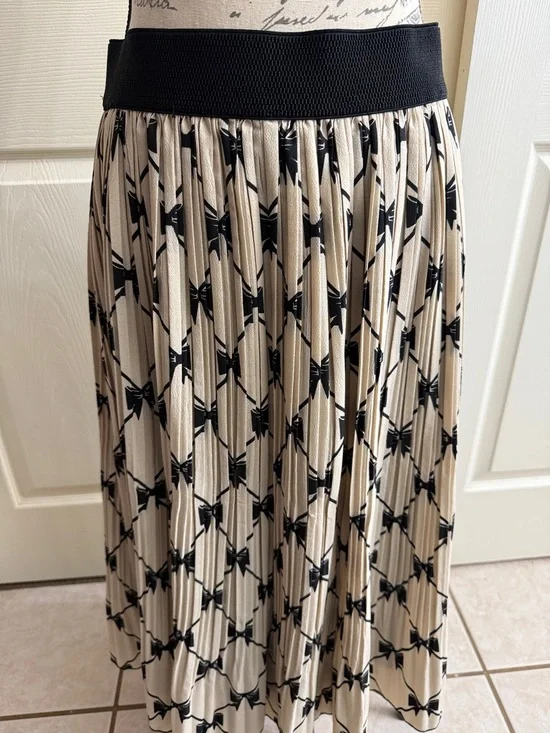 Black & Cream Pleated Midi Skirt XL - Picture 2 of 3